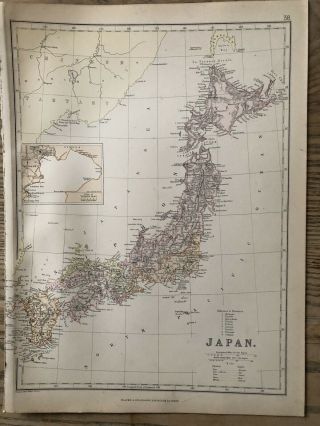 1884 Japan Coloured Antique Map By W.  G.  Blackie