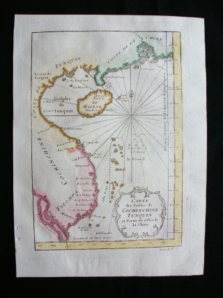 1754 Bellin: Orig.  Map: Asia,  Vietnam,  Hanoi,  Laos,  Mayanmar,  China,  Jellow Sea