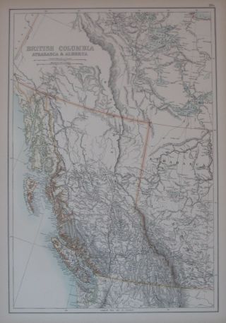 1890 Map British Columbia Athabasca Alberta Canada Vancouver Port Moody