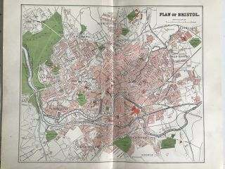 Old Antique City Map C1892,  Street Plan Of Bristol,  Fs Weller