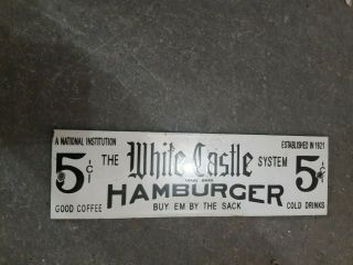 Porcelain White Castle Hamburger Enamel Sign Size 10 " X 3 " Inch