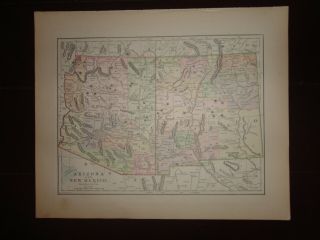 Antique Colored Map Of The States Of Arizona & Mexico/1893 Columbian Atlas