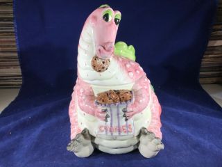 H - 17 Vintage Cookie Jar - Pink Dragon Eating Cookies Cookie Jar