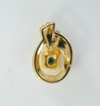 Vintage 18K Yellow Gold Diamond and Emerald Pendant 2