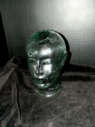Vintage Clear Glass Mannequin Head / Hat Display,  Etc.  10 ",