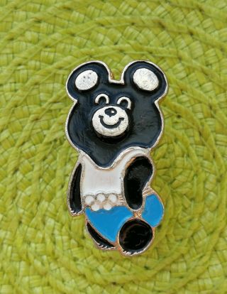 1980 Moscow Russian Olympic Games Misha Bear Sports Leotard Mascot Pin Badge