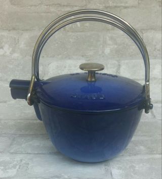 Staub La Theiere Enamel Cast Iron Tea Kettle Royal Blue Discontinued France