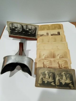 Vintage 1902 Perfescope Stereoscope Card Viewer With 8 Viewing Cards.