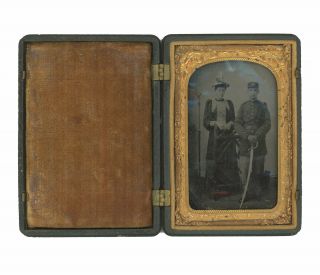 Post - Civil War Cdv - Size Tintype Of Soldier Armed With Light Artillery Saber