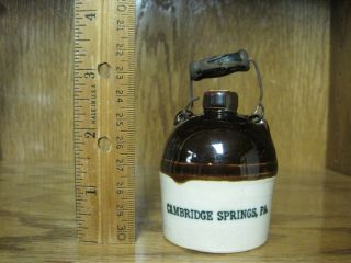 Cambridge Springs Pa Stoneware Souvenir Mini Jug - Wooden Handle