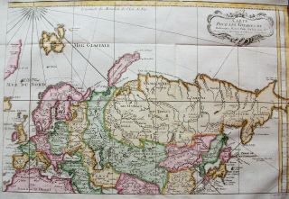 1754 BELLIN: orig.  map: NORTH SEA,  RUSSIA,  NORTH EUROPE,  SIBERIA,  CHINA,  ASIA. 2