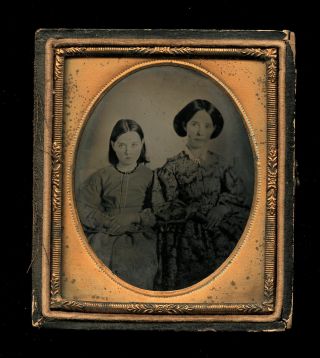 Early Pre Civil War / 1850s Tintype Woman And Daughter