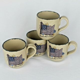 Set of 4 Home & Garden Party Mugs Cups - 2004 Stoneware Flag Design - U.  S.  A. 2