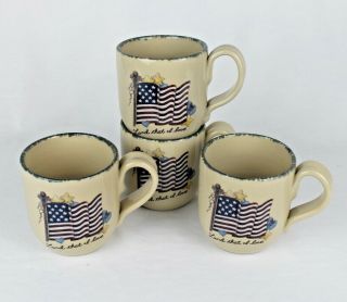 Set of 4 Home & Garden Party Mugs Cups - 2004 Stoneware Flag Design - U.  S.  A. 3