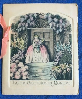 Victorian Dressed Woman / Art 1920s Rust Craft Easter Card To Mother