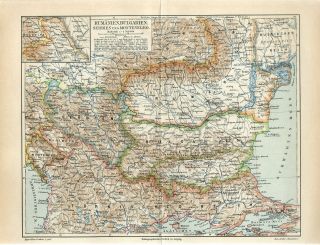 1895 Romania Bulgaria Serbia Montenegro Bukovina Ukraine Russia Moldova Map