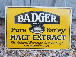 Early1900s Vintage Badger Malt Extract Embossed Tin Litho Sign - Milwaukee - 12x18