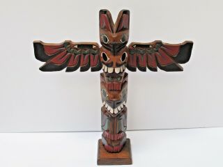 Vintage Pacific Northwest Native American Carved Totem Pole13 " By H.  Rudick