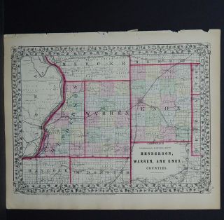 Illinois,  Antique Map,  1869 Counties Of Henderson,  Warren,  And Knox M9 66