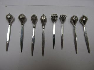 Sterling Silver Group 8 Mixed Cocktail / Hors D’ouevres Picks V Good Cond