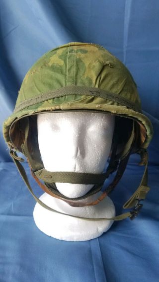 1960s 70s Vietnam War Military Army Airborne M1 Helmet W/liner/leather Straps