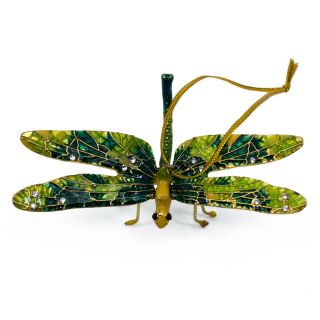 Cloisonne Enameled Metal Articulated Dragonfly Ornament Movable Wings 3.  5 " Wide