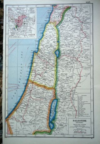 Antique Map Palestine Middle East Palestinian Harmsworth 1920