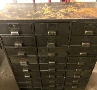 Vintage Industrial Metal Parts Bin Organizer Storage Cabinet 27 Drawers 31x36x14