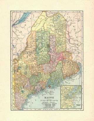 Vintage Map Of Maine - C.  1904 - C.  S.  Hammond - 8 X 11 Inches - & Bright