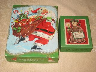 2 Vintage Christmas Card Boxes Only Santa And Little Girl Boxes Only No Cards