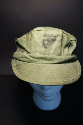 Vietnam Era Us Marine Corps Usmc Cotton Sateen Utility Cover Cap Hat W Eag
