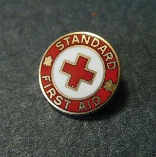 Tiny 3/8 " Vintage Canadian Red Cross Standard First Aid Enameled Badge Pin