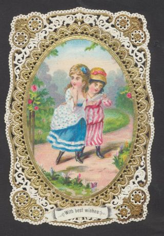 C10145 Victorian Paper Lace Greetings Card: Girls 1870s
