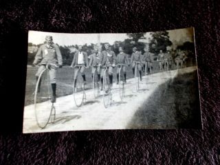 Interesting Antique Photo Of Men In Uniforms Riding Penny Farthings