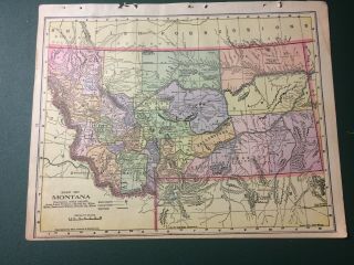 Vintage Map Of Montana/utah - From Peerless Maps Of All Lands 1908