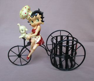 Ceramic Betty Boop Figure With Pudgy On Metal Tricycle By Sss Sarna,  Inc.