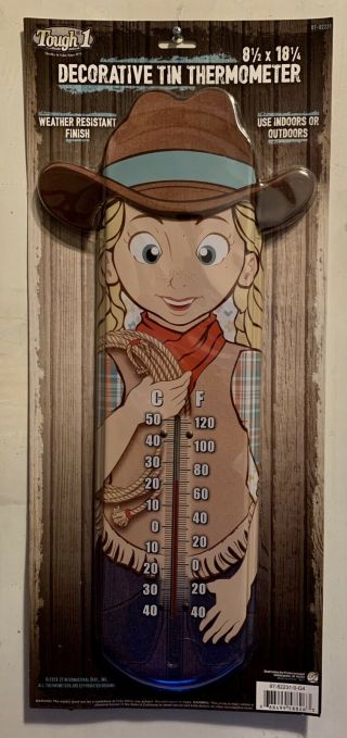 Western Decorative Tin Thermometer Cowgirl Indoor Outdoor