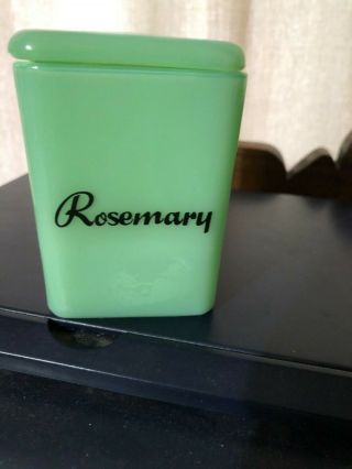 Jadeite Green Glass Rosemary Pinch Jar With Cover/lid Spice Container