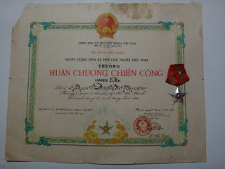 Vietnam War Vc " Combatant Order " Certificate With 3rd Class Medal Award