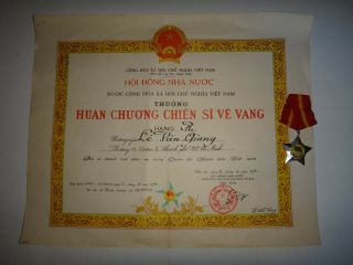 Vietnam War Vc " Soldier Of Glory Order " Certificate With 3rd Class Medal Award