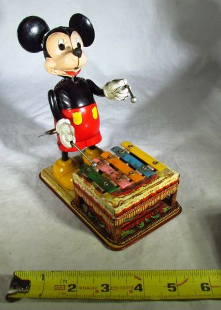 Vintage Line Mar Toys Japan Tin Litho Wind Up Mickey Mouse Playing A Xylophone