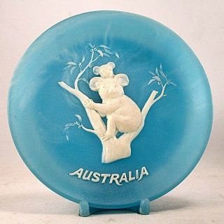 Decorative Australia Koala Relief Plate And Stand Blue Marle Stone 6 "