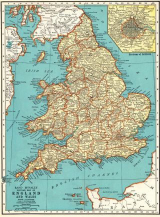 1936 Antique Map Of England & Wales Map Gift Vintage United Kingdom Map 7189