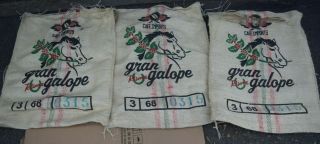 3 Coffee Bean Sacks Bags Horse Head Gran Galope To Lima Cafe Import Burlap
