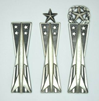 U.  S.  Air Force Missileman Sterling Silver Badge Set Basic Senior Master Missile