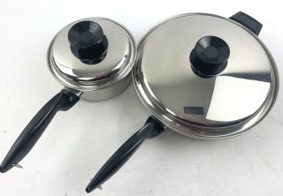 Vintage Permanent Multicore T304 Stainless Steel Skillets & Vented Lids