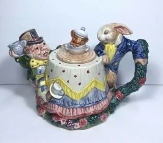 Fitz & Floyd Alice In Wonderland Teapot 1992 Hand Painted Mad Hatter Tea Party