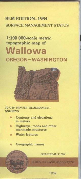 Usgs Blm Edition Topographic Map Oregon Wsahington Wallowa 1984 Grangeville