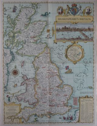 William Shakespeare Map Great Britain England Scotland Wales Castles John Speed