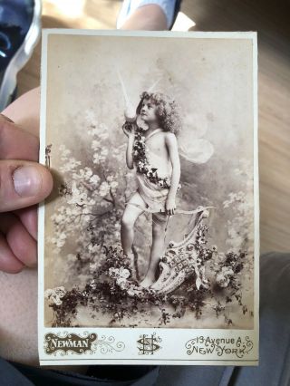 Weird 1880’s York Cabinet Card Allegorical Photo Of Boy In Costume As Cupid